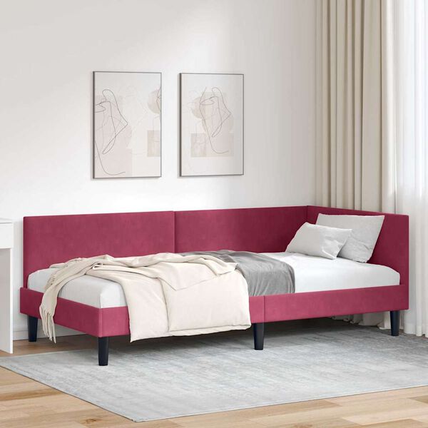 vidaXL Cadre de lit d'angle avec t&ecirc;te de lit Bordeaux 90 cm x 200 cm