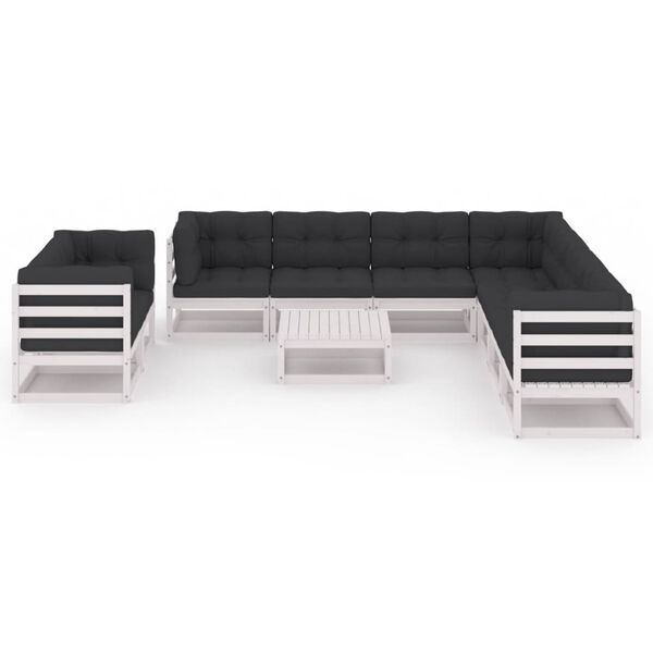 vidaXL Salon de jardin 10 pcs avec coussins Blanc Bois de pin massif