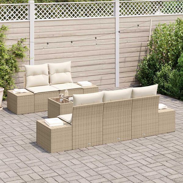 vidaXL Ensemble de canap&eacute; de jardin avec coussin 6 pcs Beige polyrotin