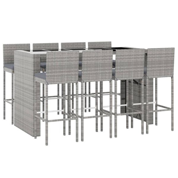 vidaXL Ensemble de bar de jardin 9 pcs avec coussins gris poly rotin