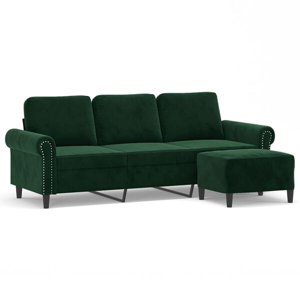 vidaXL Canap&eacute; &agrave; 3 places avec repose-pieds Vert fonc&eacute; 180 cm Velours
