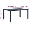 vidaXL Table de jardin Anthracite 150x90x72 cm Plastique Aspect rotin