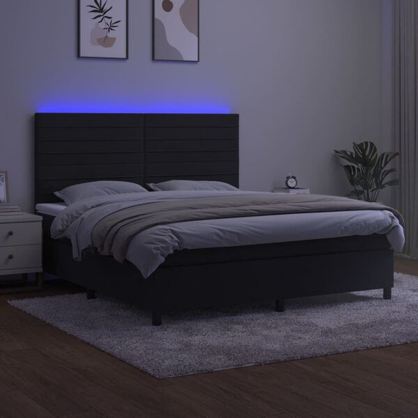 vidaXL Sommier &agrave; lattes de lit avec matelas LED Noir 180x200cm Velours