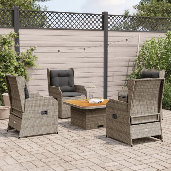vidaXL Salon de jardin 5 pcs avec coussins Gris R&eacute;sine tress&eacute;e