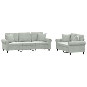 vidaXL Ensemble de canap&eacute;s 2 pcs avec coussins gris clair velours