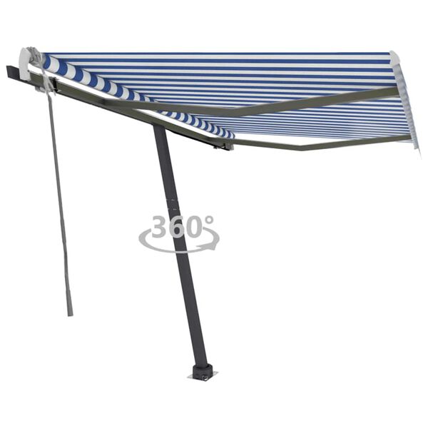 vidaXL Auvent manuel r&eacute;tractable sur pied 350x250 cm Bleu/blanc