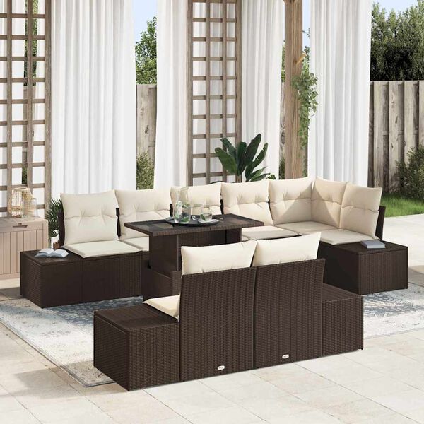 vidaXL Ensemble de canapé de jardin 9 pcs Marron Poly rotin