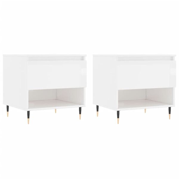 vidaXL Tables basses 2 pcs blanc brillant 50x46x50cm bois d'ing&eacute;nierie