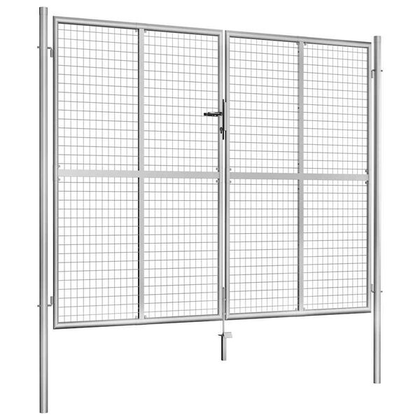 vidaXL Portail de jardin en acier galvanis&eacute; 300 x 200 cm argent&eacute;