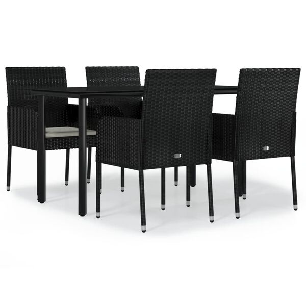 vidaXL Ensemble &agrave; manger de jardin coussins 5pcs Noir R&eacute;sine tress&eacute;e
