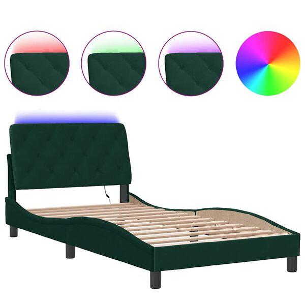 vidaXL Cadre de lit avec LED sans matelas vert foncé 100x200cm velours