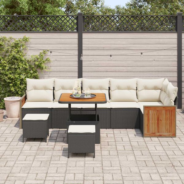 vidaXL Ensemble de canap&eacute; de jardin 11 pcs Noir et Cr&egrave;me polyrotin