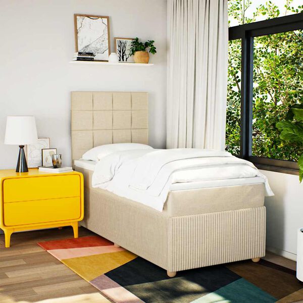 vidaXL Sommier &agrave; lattes de lit avec matelas Cr&egrave;me 100x200 cm Tissu