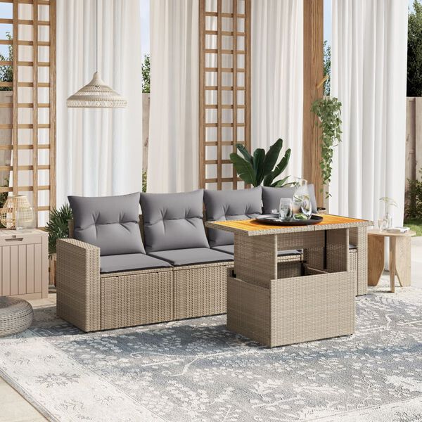 vidaXL Salon de jardin avec coussins 5 pcs beige r&eacute;sine tress&eacute;e