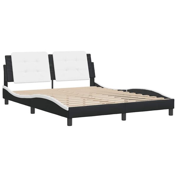 vidaXL Cadre de lit sans matelas Zadar noir et blanc 160x200 cm similicuir