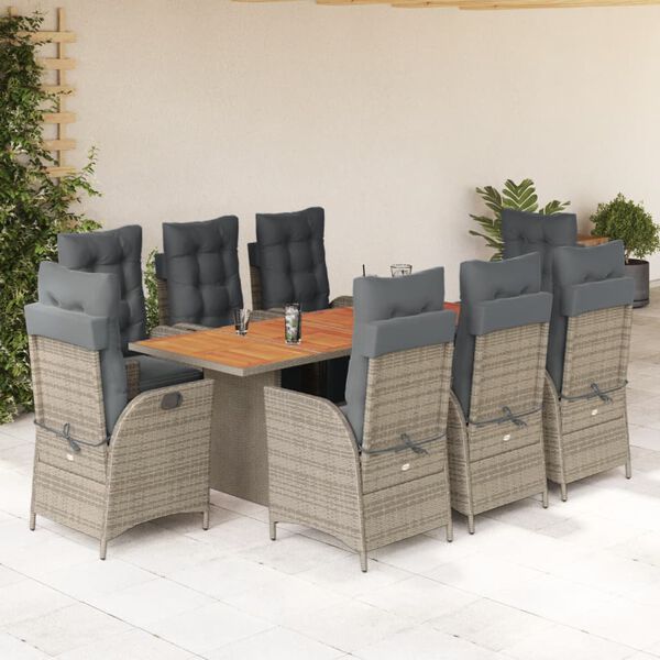 vidaXL Ensemble &agrave; manger de jardin 9 pcs coussins gris r&eacute;sine tress&eacute;e