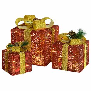 vidaXL Bo&icirc;tes-cadeaux de No&euml;l d&eacute;coratives 3 pcs Ext&eacute;rieur Int&eacute;rieur