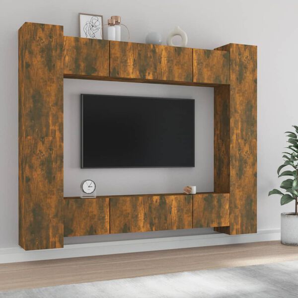 vidaXL Ensemble de meubles TV 8 pcs Ch&ecirc;ne fum&eacute; Bois d'ing&eacute;nierie