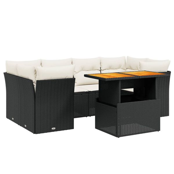 vidaXL Salon de jardin 7 pcs avec coussins noir r&eacute;sine tress&eacute;e