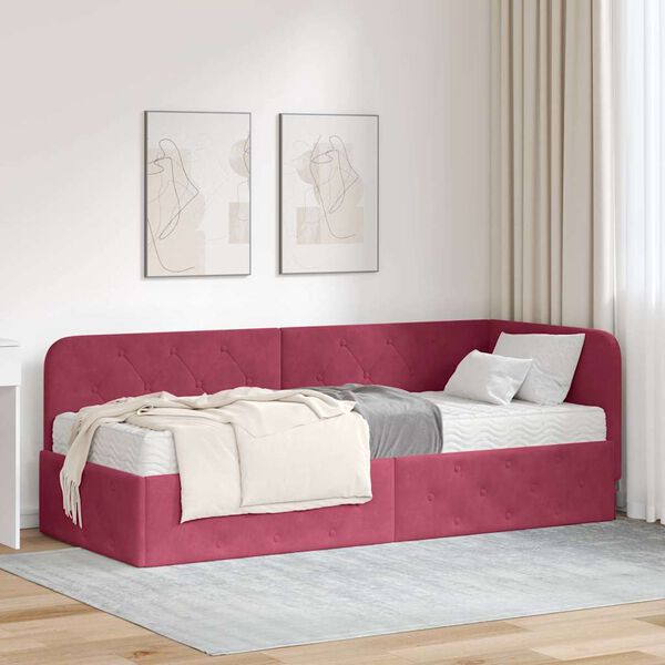 vidaXL Cadre de lit d'angle avec matelas Bordeaux 80 x 200 cm Velours