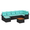vidaXL Ensemble de canap&eacute; de jardin 8 pc Noir et turquoise polyrotin