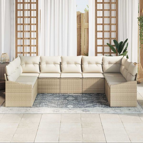 vidaXL Ensemble de canap&eacute; de jardin 9 pcs Beige Poly rotin