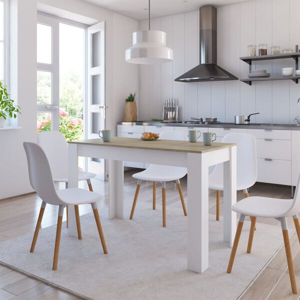 vidaXL Table &agrave; d&icirc;ner Blanc et ch&ecirc;ne sonoma 120 x 60 x 76 cm Agglom&eacute;r&eacute;