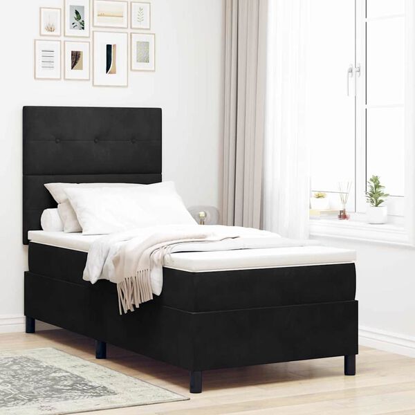 vidaXL Lit &agrave; ressorts avec matelas Noir 100 x 200 cm Velours