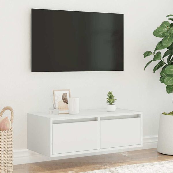 vidaXL Meuble TV avec lumi&egrave;res LED blanc 75x35,5x25 cm