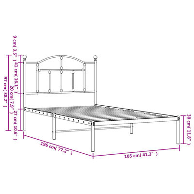 vidaXL Cadre de lit métal sans matelas avec tête de lit noir 100x190cm