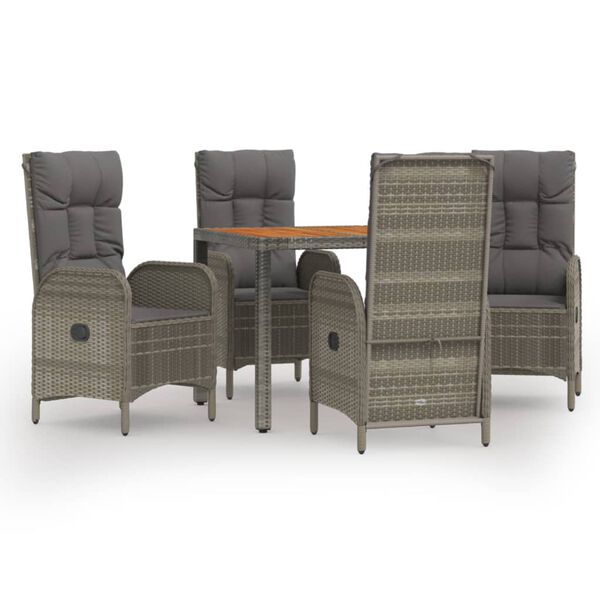 vidaXL Ensemble &agrave; manger de jardin 5 pcs coussins gris r&eacute;sine tress&eacute;e