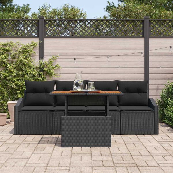 vidaXL Ensemble de canapé de jardin avec coussin 5 pcs Noir Poly rotin