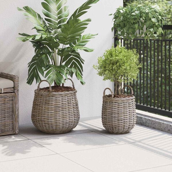 vidaXL Panier &agrave; Plantes avec stockage 2 pcs Gris Rattan Lacak