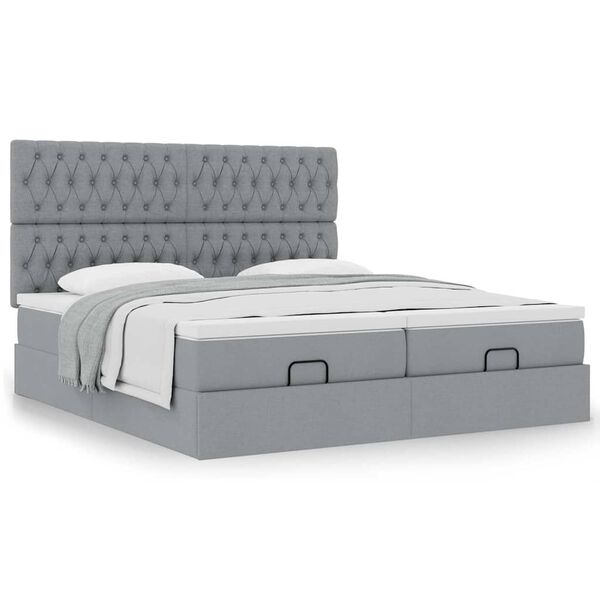 VidaXL Cadre de lit ottoman et matelas gris clair 200x200cm tissu