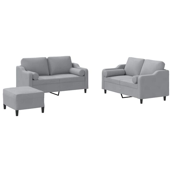 vidaXL Ensemble de canap&eacute;s 3 pcs coussins gris clair tissu