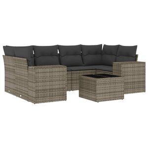 vidaXL Salon de jardin avec coussins 7 pcs gris r&eacute;sine tress&eacute;e