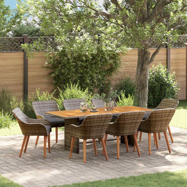 vidaXL Ensemble de salle &agrave; manger pour jardin 9 pcs Gris polyrotin