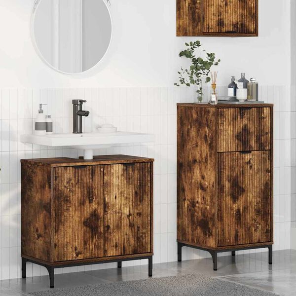 vidaXL Ensemble de mobilier de salle de bain 2 pcs Ch&ecirc;ne fum&eacute;