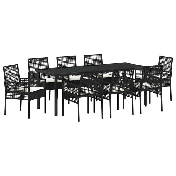 vidaXL Ensemble de salle &agrave; manger pour jardin 9 pcs Noir polyrotin