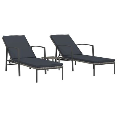 vidaXL Chaises longues lot de avec table Résine tressée Gris