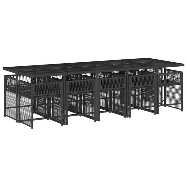 vidaXL Ensemble &agrave; manger de jardin 11 pcs coussins noir r&eacute;sine tress&eacute;e