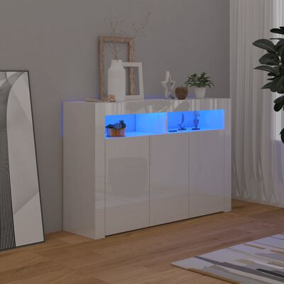 vidaXL Buffet avec lumières LED blanc brillant 115,5x30x75 cm