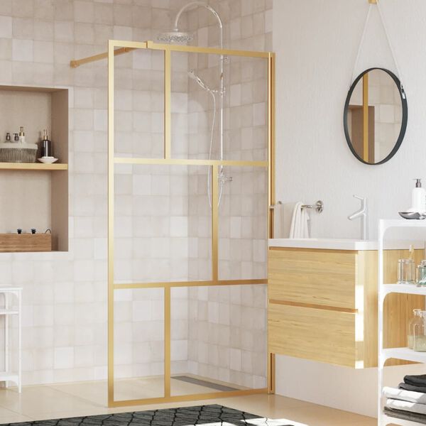 vidaXL Paroi de douche avec verre ESG transparent dor&eacute; 115x195 cm