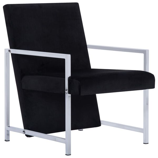 vidaXL Fauteuil avec pieds chrom&eacute;s Noir Velours