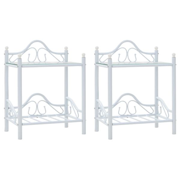 vidaXL Tables de chevet 2 pcs Acier et verre tremp&eacute; 45x30,5x60cm Blanc
