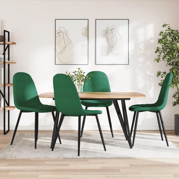vidaXL Chaises &agrave; manger lot de 4 Vert fonc&eacute; Velours