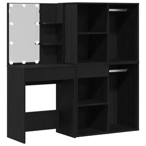 vidaXL Ensemble de table de maquillage LED Ch&ecirc;ne noir