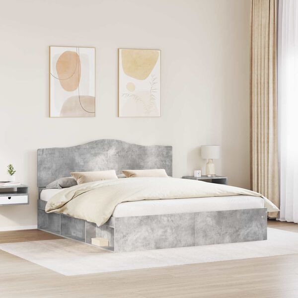 vidaXL Cadre de lit avec t&ecirc;te de lit B&eacute;ton 200 x 200 cm Pin massif