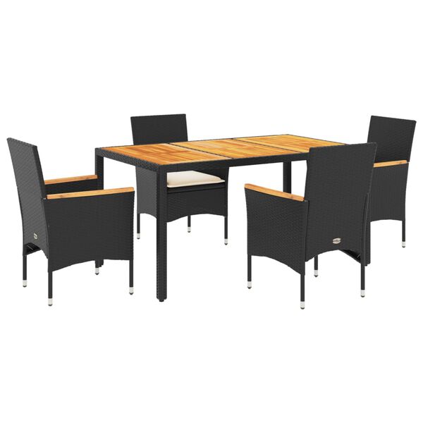 vidaXL Ensemble &agrave; manger de jardin et coussins 5 pcs noir rotin acacia