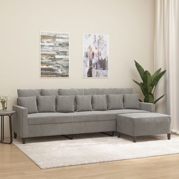 vidaXL Canap&eacute; &agrave; 3 places avec repose-pieds Gris clair 210 cm Velours
